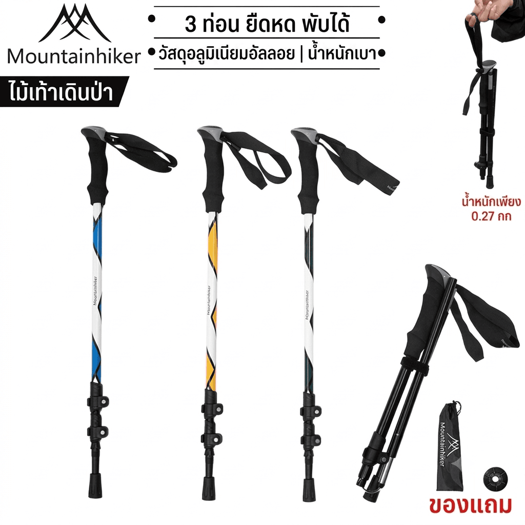 ไม้เท้าเดินป่า อลูมิเนียม ปรับความสูงได้ Mountainhiker